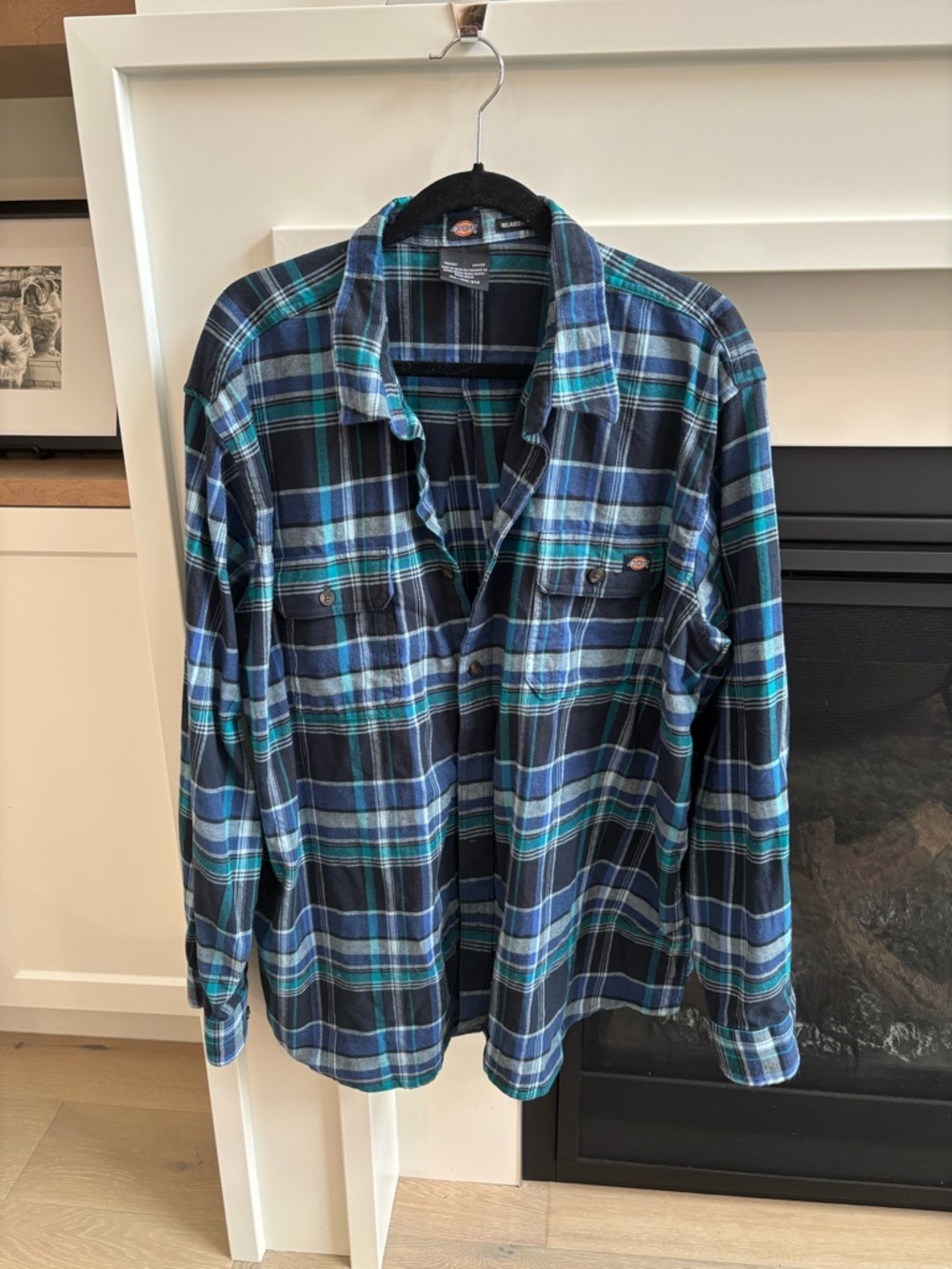 Men’s Dickies Navy & Teal Plaid Workwear Flannel Shirt